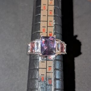 Garnet & Diamonique Diamond Anniversary Ring. Size 7